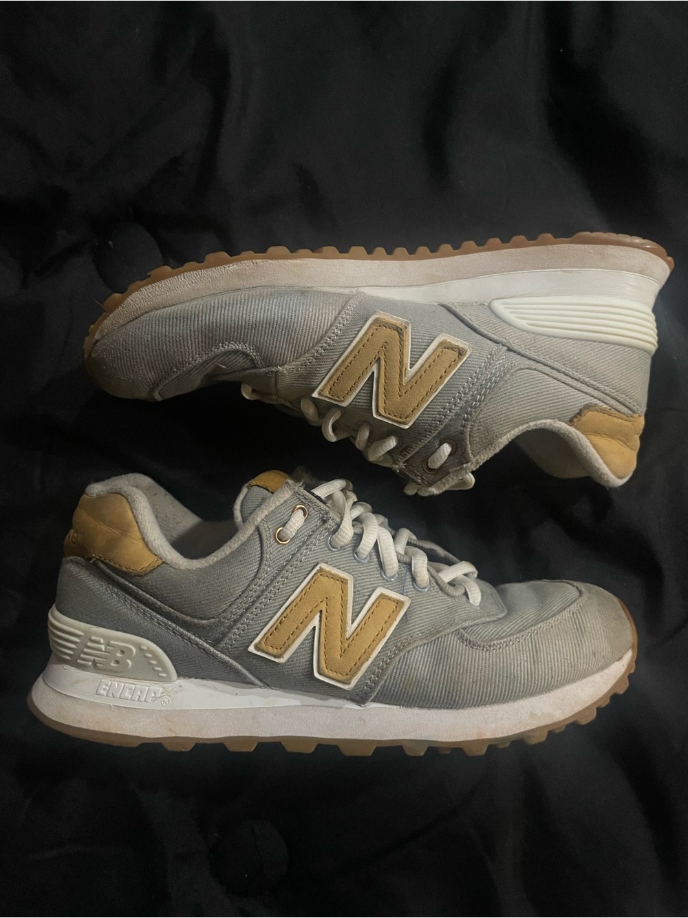 New Balance 574 Women’s Gray and Tan Athletic Sneakers